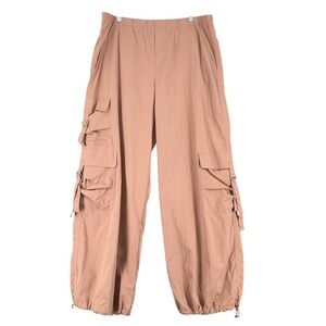 ZARA Women Beige Cargo Pants Loose Fit Drawstring Ankles Utility Pockets XXL